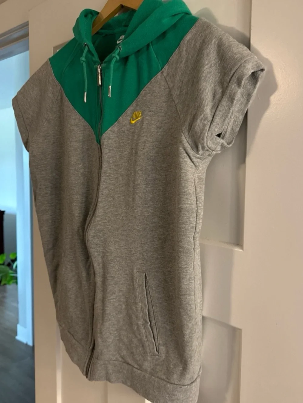 Nike Grey & Teal Short-Sleeve Zip Hoodie with Yellow Logo